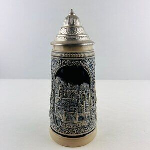 West Germany German Beer Stein Heidelberg Cobalt Blue 7" Flip Lid OG Vintage